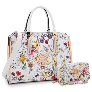 Dasein Floral Faux Leather Briefcase Satchel Handbag with Matching Wallet