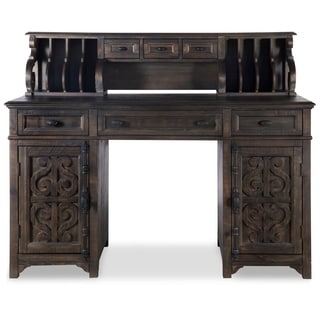Bellamy Counter Height Desk with Hutch in Weathered Peppercorn