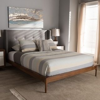 Mid-Century Grey Fabric Platform Bed by Baxton Studio