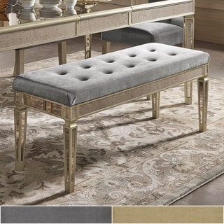 Clara Velvet Upholstered Antique Gold Mirrored Bench by iNSPIRE Q Bold