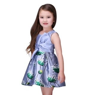 Casual Fluffy Floral Toddlers Preschoolers Girls Purple Dress
