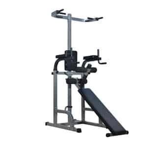 Soozier Full Body Power Tower Home Fitness Station with Sit Up Bench - gray