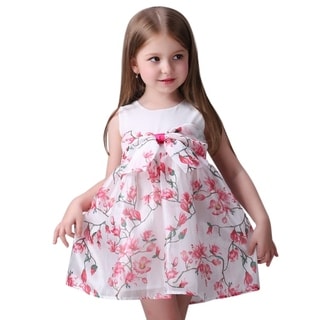 Casual Pink Floral Toddler Preschooler Girl's Cute Bow Dress