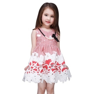 Toddler Preschooler Girl's Red Stripe Floral Pattern Cute Sleeveless Dress