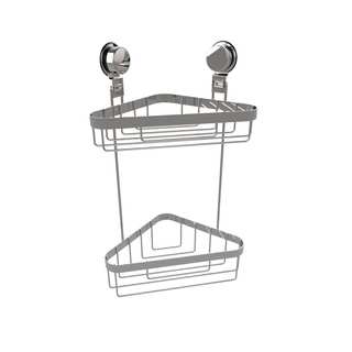 Wall Mounted Two Tier Corner Shower Caddy- Stainless Steel Twist Lock Suction Cups by Windsor Home