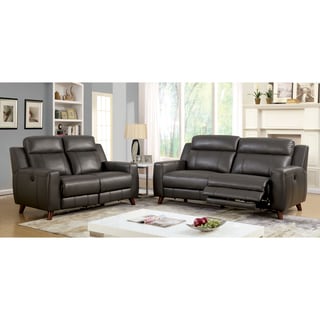 Furniture of America Tepperen Contemporary 2-piece Grey Leather Gel Upholstered Sofa Set