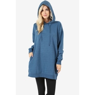 JED Women's Comfy Fit Hooded Pull-Over Tunic Sweater with Pockets