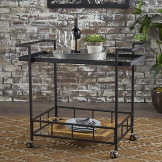 Ambrose Industrial Iron Glass Bar Cart with Shelves by Christopher Knight Home