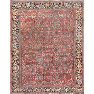 Pasargad Antique Ferehan Rust/Navy Hand-Knotted Wool Area Rug (10' 6" X 13' 3")