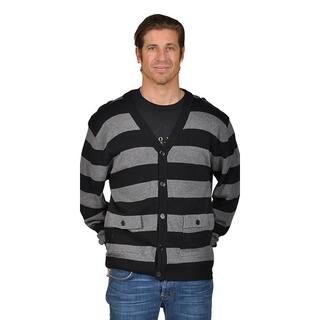 V-Neck Cardigan Sweater with 2 Pocket Shoulder Badge Black Gray.