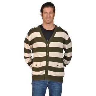 V-Neck Cardigan Sweater with 2 Pocket Shoulder Badge Olive Natural