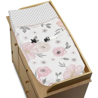 Sweet Jojo Designs Changing Pad Cover for the Pink and Grey Watercolor Floral Collection