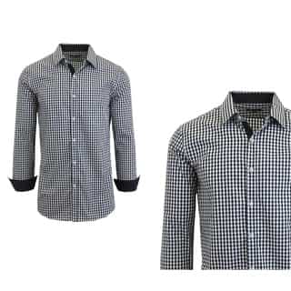 Galaxy By Harvic Men's Long Sleeve Checkered Button Down Dress Shirts