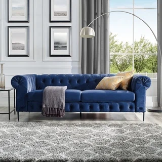 Corvus Prato Velvet Chesterfield Sofa with Rolled Arms