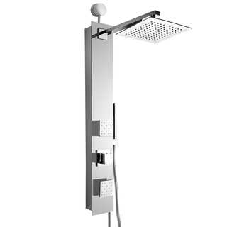 AKDY SP0061 35" Easy Connect Tempered Glass Shower Tower Panel System Spa Rainfall Shower Head in Mirror Chrome