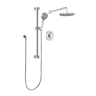 Sleek Round Rain Shower Faucet - Complete Set with Diverter Valve, Hand Shower Sliding Bar and Shower Head, Polished Chrome