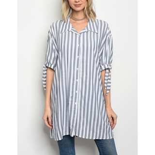 JED Women's Relaxed Fit Flowy Stripes Tunic Button Down Shirt
