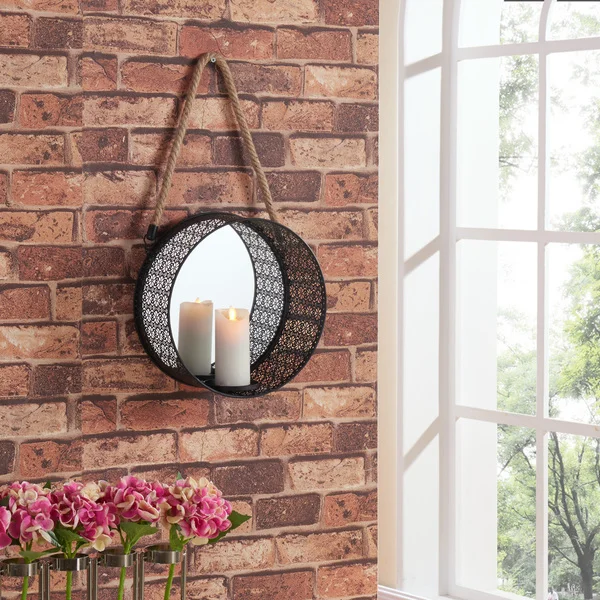 Danya B Round Mirror Pillar Candle Sconce with Fil. Opens flyout.