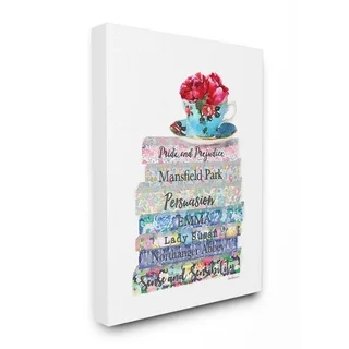 Stupell Industries Floral Book Stack Tea Cup Wall Art