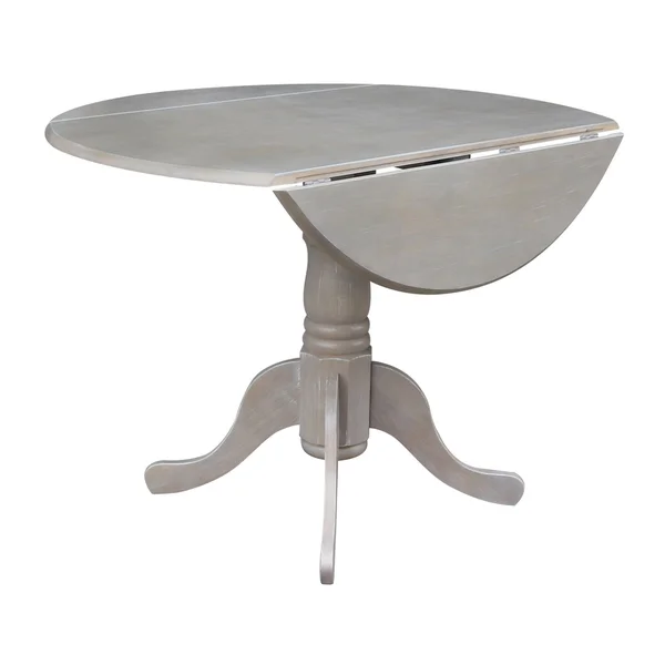Round Dual Drop Leaf Pedestal Dining Table in Washed Gray Taupe
