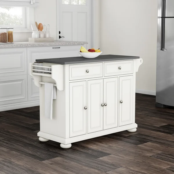 Copper Grove Filbert Stainless Steel Top Kitchen Island in White Finish - N/A