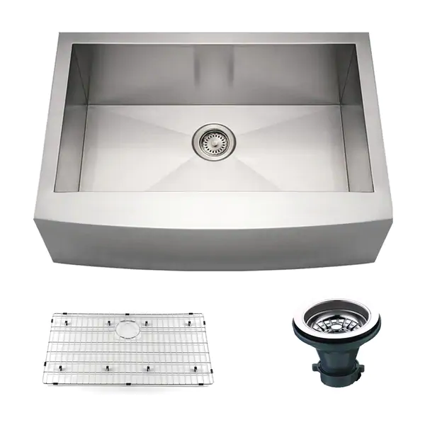 Loft Farmhouse Stainless Steel 33 in. Single Bowl Kitchen Sink with Grid and Strainer
