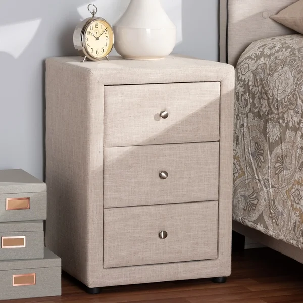 Contemporary Upholstered 3-Drawer Nightstand by Baxton Studio