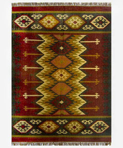 Hand-woven Kilim Burgundy Jute/ Wool Rug (5' x 8')