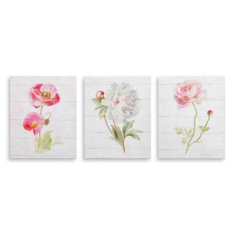 8x10 Pink June Blooms on Wood Painting, Set of 3 Canvas Art