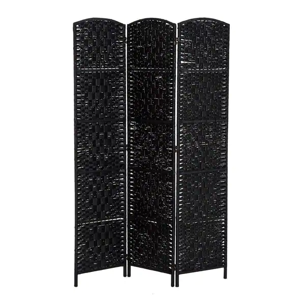 HomCom 6' Tall Wicker Weave Three Panel Room Divider Privacy Screen - Black Wood