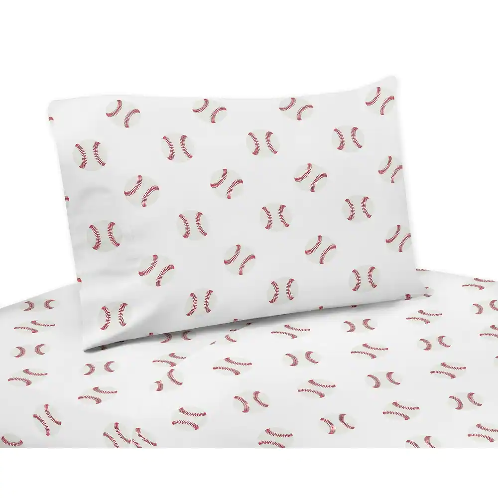 Sweet Jojo Designs Red and White Baseball Patch Sports Collection 3-piece Twin Sheet Set