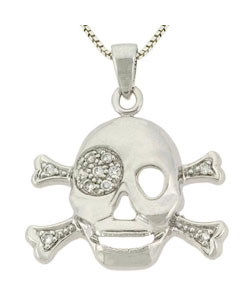 Icz Stonez Sterling Silver CZ Skull and Crossbone Pendant