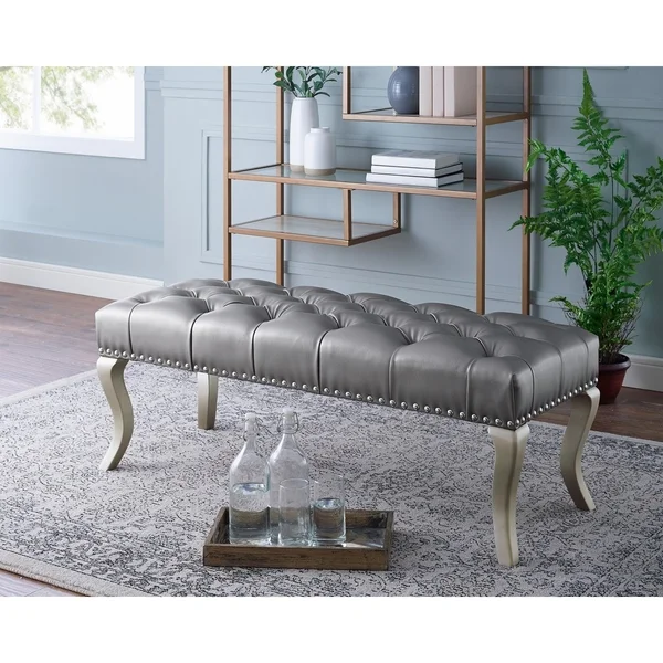 Decor Maxem Tufted Faux Leather Upholstered Seat with Nailhead Trim Bench