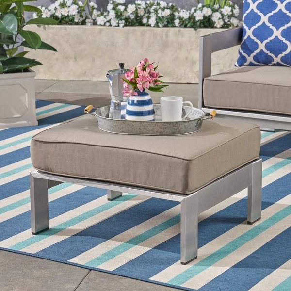 Cape Coral Cushioned Auminum Ottoman by Christopher Knight Home