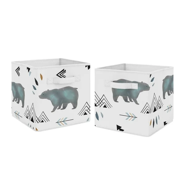 Sweet Jojo Designs Slate Blue and White Watercolor Bear Mountain Collection Storage Bins (Set of 2)