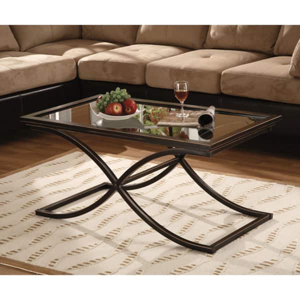 SEI Furniture Bugleweed Black/Copper Distressed Metal and Tempered Glass Glam Coffee Table