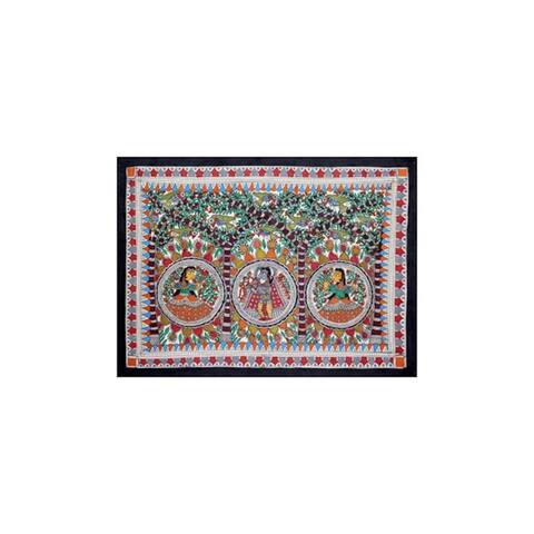 Handmade Benevolent Krishna Madhubani Painting (India) - Multi-color