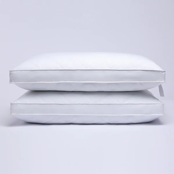 2 Pack Premium Quilted 2" Gusset Goose Feather Bed Pillows for Side and Back Sleepers - White