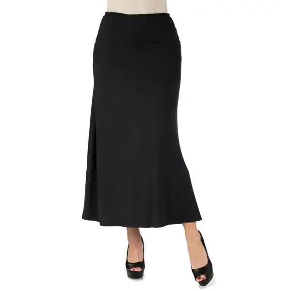 24seven Comfort Apparel Comfortable Fit Elastic Waist Maxi Skirt