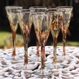Multicolor Specks Barware Hostess Gift Set of Six Unique Confetti Carnival Modern Handblown Glass Champagne Flutes (Mexico)