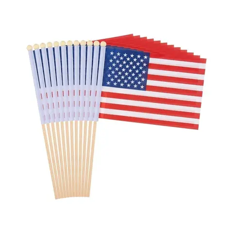 12-Piece US American Stick Hand-held Flags Polyester Country Banners, 5.5x8.3"