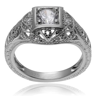 Journee Collection Sterling Silver Vintage Art Deco CZ Bridal and Engagement Ring
