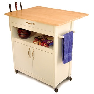White Base Kitchen Cart with Natural Top