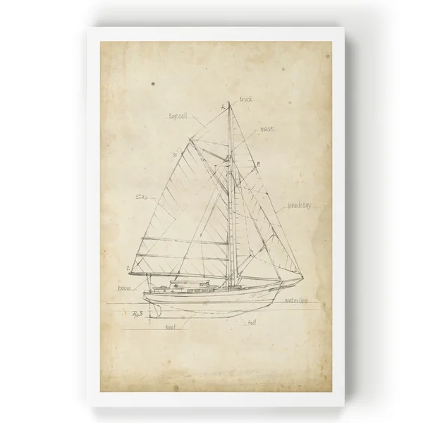 Sailboat Blueprint III -Gallery Wrapped Canvas