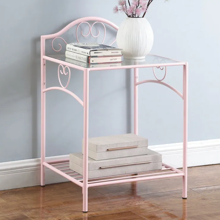 Coaster Furniture Massi Powder Pink 1-shelf Nightstand with Glass Top