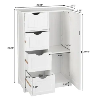 White 4-drawer Single Door Bathroom Storage Cabinet