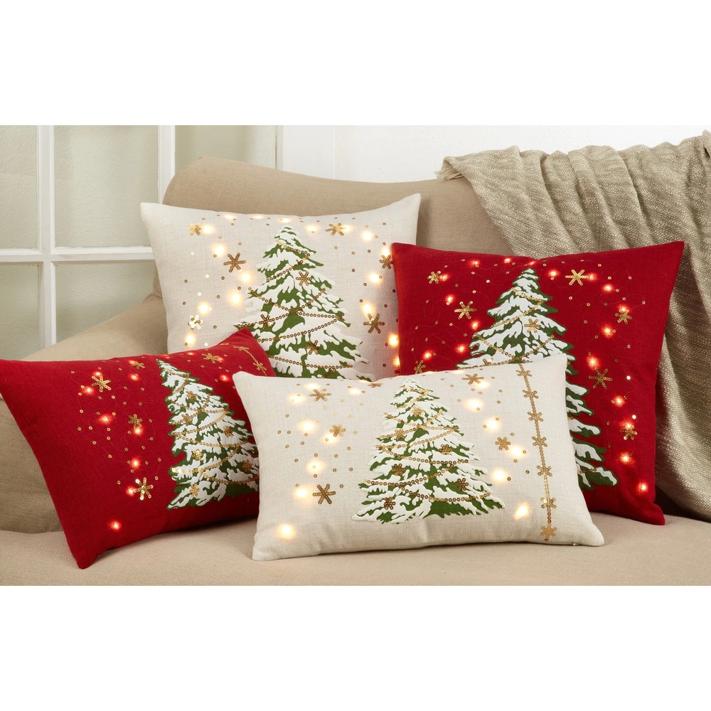 Christmas Tree Throw Pillow with LED Lights