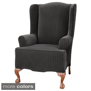 Sure Fit Stretch Stripe Wing-Chair Polyester/Spandex Slipcover