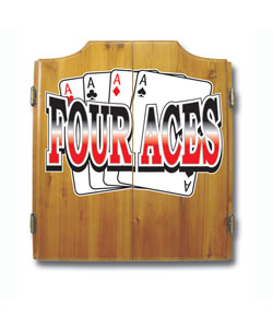Four Aces Wood Dart Cabinet Set w/ Darts and Board
