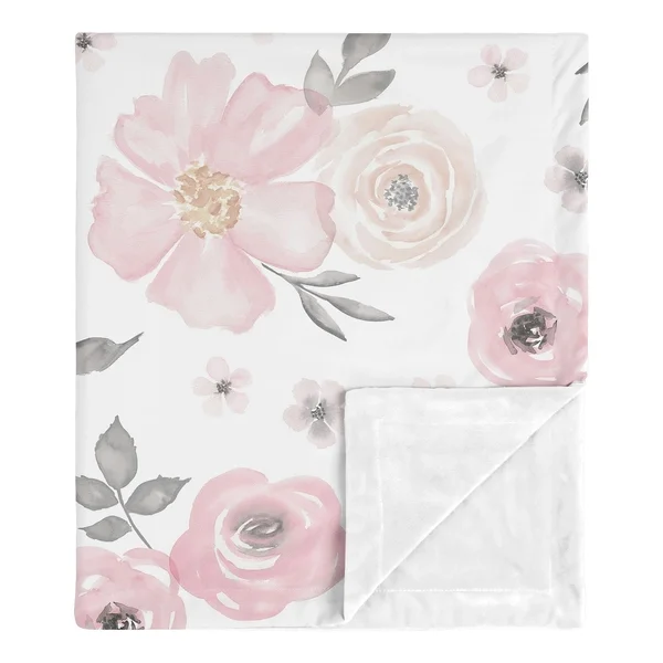 Sweet Jojo Designs Shabby Chic Watercolor Floral Collection Girl Baby Receiving Security Swaddle Blanket - Blush Pink Grey White